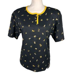 New Vintage Koret Nautical Short Sleeve Shirt Medium Petite Black Deadstock